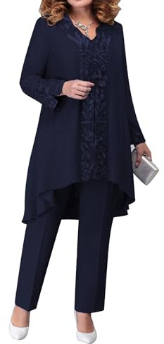 CHICTRY Mother of The Bride Dress Pant Suits Women Plus Size Chiffon 3 Pieces Cocktail Party Dress Evening Gown Navy Blue 3XL