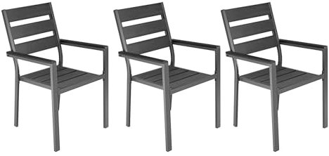 ALEOS. 3 Stück Gartenstühle stapelbar mit Armlehne Milos Aluminium mit WPC Gartensessel Stapelstuhl Stapelsessel Sessel