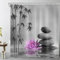LB Bambou Zen Rideaux de Douche 180x180cm Fleurs Violettes Pierres Grises Rideaux de Bain avec Crochets, Spa de Jardin Japonais Imperméable Polyester Anti Moule Salle de Bain Décor