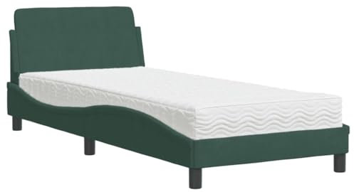 vidaXL Bett, Polsterbett mit Matratze Dover für Schlafzimmer, Bettgestell Bettrahmen mit Lattenrost, Schlafzimmerbett Einzelbett, Dunkelgrün 90x190cm Samt