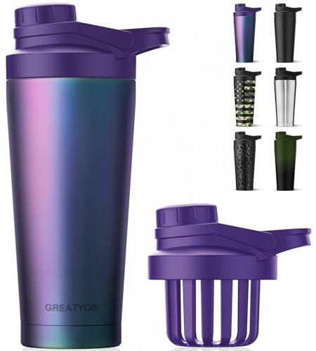 Greatyos Stainless Steel Shaker Bottle with Noise-Free Design - Patented 24 oz Insulated Metal Shakers Bottles Cup for Protein Mixes and Pre Workout 100% Leak Proof (Aurora)
