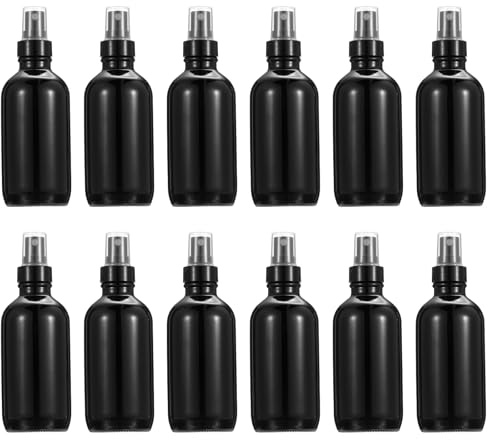 PATIKIL 4oz Glass Spray Bottles, 12pcs Nozzle Leak Proof Empty Water Mist Stream Sprayer for Cleaning Solutions Plants Hair, Black