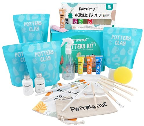Pottery Starter Kit for Beginners DIY Air Dry Clay Kit for Adults Includes Air Dry Clay, Guide, Pottery Sculpting Tools Home Pottery Gift for Festival and Anniversary