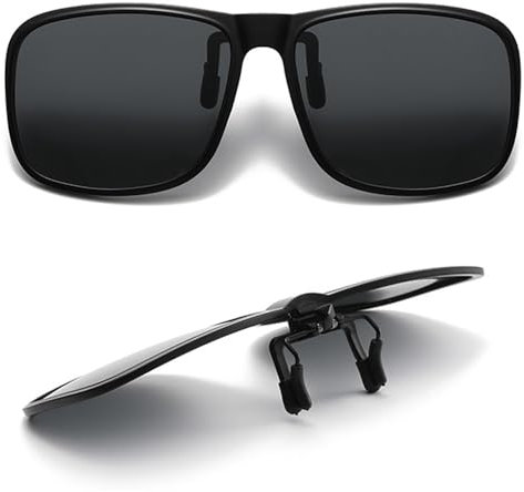 Mornery Polarized Clip On Sunglasses for Men Women - Anti-Glare Sunglasses/Driving Glasses UV400 Protection Flip Up Design for Prescription Glasses Travel Outdoor Sport (Black)