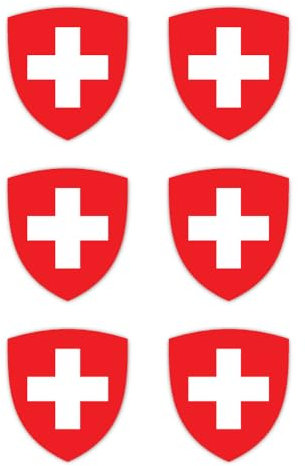 Aufkleber: 50 mm, 6 Stück - Wappen - Schweiz - CH - für Auto, Laptop und mehr