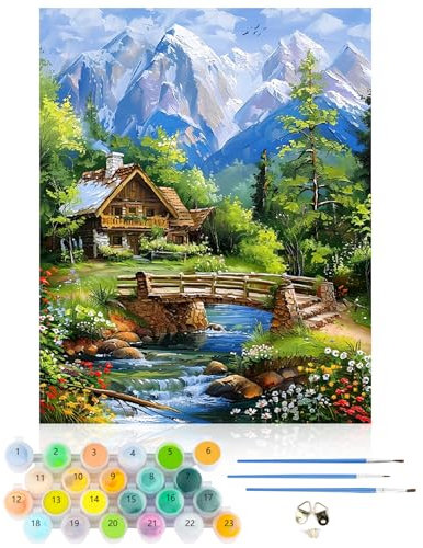 CEOVR Pintar por Numeros Personalizado,Paisaje Pintura por Números para Principiantes,Cabaña y Arroyo Paint by Numbers Adult,DIY Manualidades Adultos Kits 40x50 cm,Sin marco