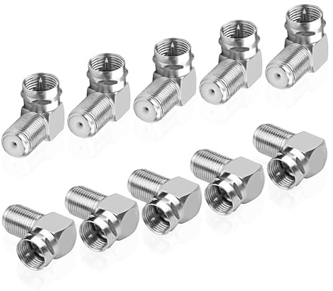 MEIRIYFA Connettore coassiale a 90 gradi, angolo retto tipo F RG6 maschio a femmina, adattatore coassiale per TV da parete, modem, piastra da parete, ricevitore satellitare (10 pezzi)