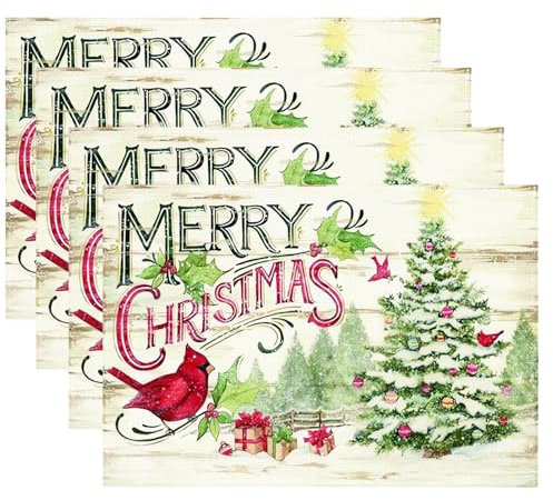 Platzset Weihnachten,4 pcs tischset Weihnachten, Weihnachtsbäume Muster Leinen Weihnachten platzsets abwaschbar,Geeignet für Küche Esszimmer Bar tischdeko Weihnachten