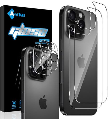 Aerku Rückseite Schutzfolie für iPhone 16 Pro Max mit Kameraschutz für Panzerglas, [2+2 Stück] 9H HD Hinten Film Anti-Kratzen Back Klar Folie Schutzglas Anti-Fingerabdruck