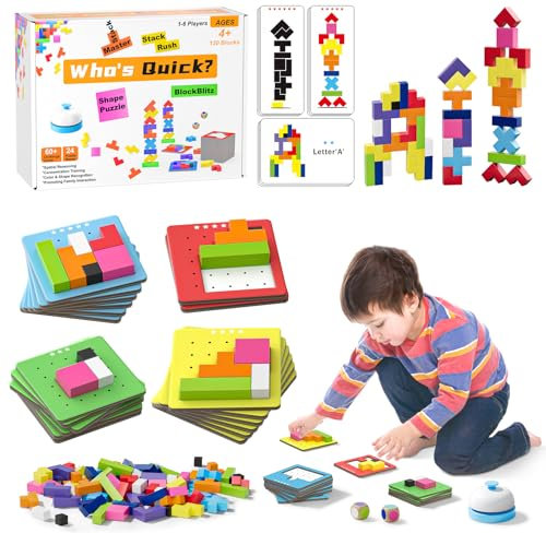 QianShouYan Holzwürfel Puzzle,Bunte Baustein Spielzeug Pädagogisches Montessori Spielzeug für Kinder ab 3 Jahren,Interaktion Holz Matching Game für Kinder Thinking