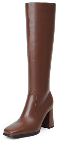 MIRAAZZURRA Stivali da Donna Globig Alti a Punta Quadrata Chunky Con Tacco Alto, Marrone, 42 EU