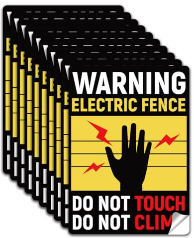 WADORN 10Pcs Warning Electric Fence Sign Sticker, PVC Waterproof Caution Electric Fence Warning Stickers Decal for Property Business Danger Electric Fence Self Adhesive Sign for Outdoor, 5.1x7.1 Inch