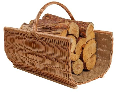 BOGATECO Weidenkorb mit Griff | Großer Kaminkorb 60X45X30 | Handgewebt | Holzkorb mit Verstärkung