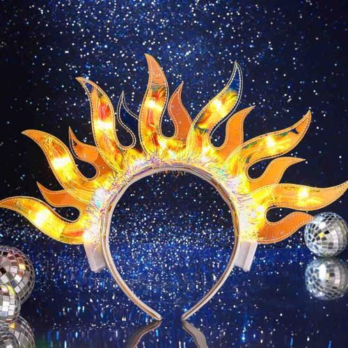 Evlry Leuchtend Flammen Haarreif LED Feuer Haarreifen Halloween Party Haarschmuck für Damen