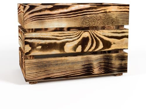 Lermowood Holzkisten Box0422 25 x 40 x 28cm Geflammt | Dekokisten aus Holz Massive Holzkiste Regalkiste Weinkiste