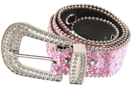 CONGARTENO Damen Gürtel mit Strass, Verstellbarer Breiter Taillengürtel | PU Leder und Zinklegierung, Glänzender Stil, Rosa Farbe, für Jeans, Kleider und Alltag