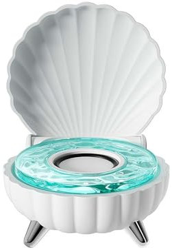 Shell Bluetooth Speaker, Shell Colorful Night Light Vinyl Player, Northern Lights Ocean Projector Shell Light 360° Stereo Sound Music Player for Bedroom Living Office Bathroom (White)