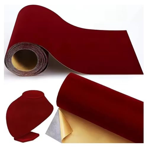 Velvet Fabric Fabric Wine Red Self-Adhesive Velvet Flocked Liner, Width 45cm/17.71inch for Jewellery Boxes/Furniture Drawer Liners/Dresser Liners(45cm x 400cm)