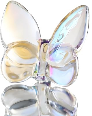 Homeily Kristall Schmetterling Dekofigur, Farbenfroh, 8,5x8cm | Regenbogen-irisiertes Glas Ornament, Elegante Tischdekoration, Für Wohnzimmer, Hochzeit & Geschenk