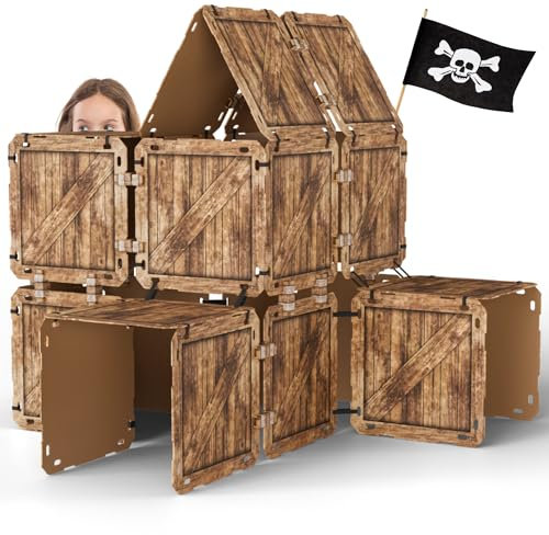 Fort Bauplatten Set – 63 Teile – Stabil & Umweltfreundlich – Baukasten für Kinder – Hütten Bauset für Zelt, Burg oder Versteck – Indoor & Outdoor Bauspielzeug – Konstruktionsspielzeug