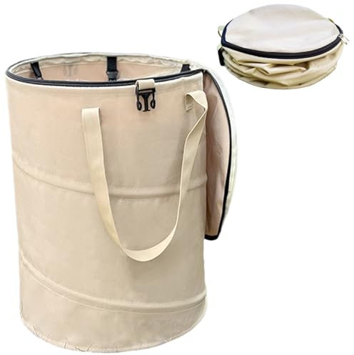 Hperu Poubelle pliable, poubelle pliable et de camping 18x22 600d avec couvercle à fermeture éclair, 6 clips de sac et poignée pour RV, pique-nique, extérieur