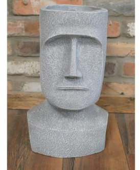 MAISONICA 42cm Easter Island Moai Head Planter Plant Pot Holder Vase Grey Gray Stone Effect 3KG