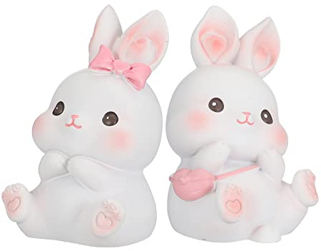 SOLUSTRE 2 Stück Kreative Osterhasen Dekoration Niedliches Tischdekor für Feiertagsfeiern Resin Hase Figuren Rosa und Weiß für Ostern und Geburtstagsfeiern