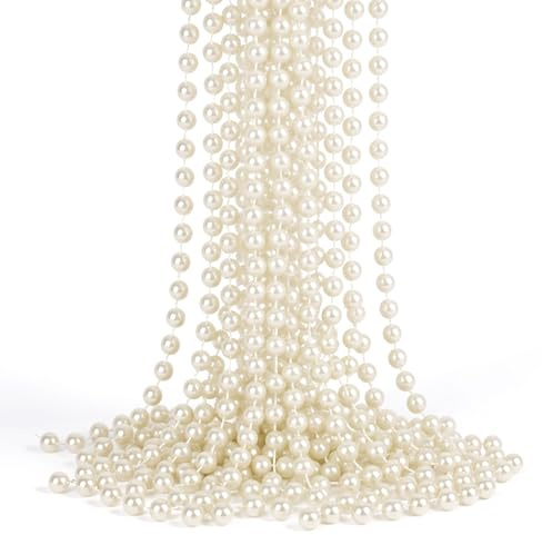 Trimming Shop 9M Metallic Christmas Bead Chain - 7.5mm Beige, 1pc | For Xmas Tree Hanging Decorations, DIY Crafts, Jewellery Making & Festive Décor