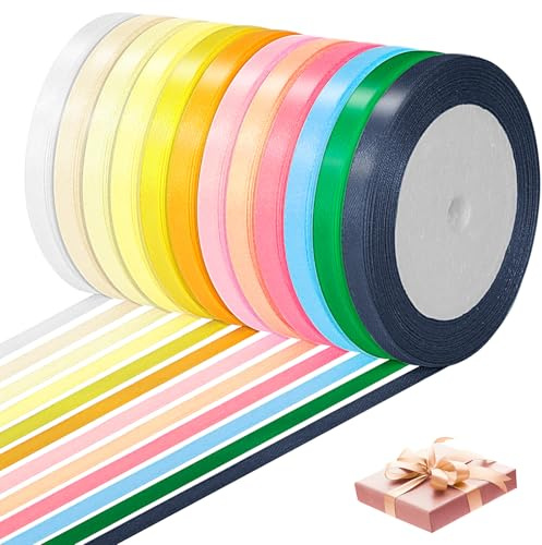 Cozary 12 Farben Geschenkband Set Satinband 6mm x 22m –Schleifenband Seidenband, Dekoband Set für Hochzeit Dekoration, Geschenk Verpacken, Basteln