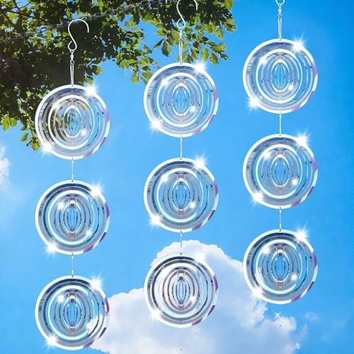 LYPPUL 3 Stück Reflektierende Taubenabwehr Runden, 3D Windspiel aus Edelstahl zur Vogelabwehr, Reflektierende Vogelabwehr Windspiel für Gegen Tauben Spatzen Vögel windspiels Metall für Balkon Garten