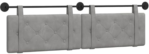 vidaXL Hängendes Kopfteil Hellgrau Samt, Moderner rechteckiger Wand-Headboard aus Samt, bezogen mit Bändern, Knopfsteppung für entspannende Schlafzimmer-Deko