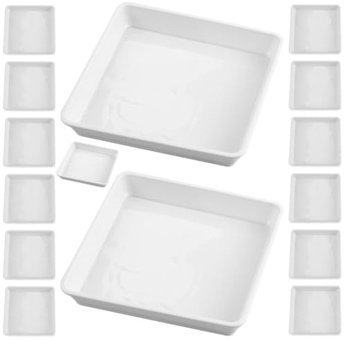 Veemoon 15 Piezas Bandejas Cuadradas para Macetas de Color Blanco 18x18 Cm Diámetro Interior 15 Cm, Platillos de Plástico para Plantas, Bandejas de Goteo para Jardín Interior y Exterior