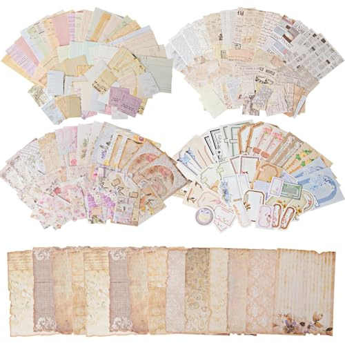 Meetory 430Pcs Scrapbook Supplies Kit - Vintage Scrapbook Paper Junk Journal Scrapbooking Supplies Mixed Media Collage Paper for Card Making, Bullet Journal, Planner, DIY Crafting Gifts