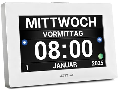 ZJYLUHT 8 Zoll Digitale Kalenderuhr für Senioren mit Sprachansage | Großes Display, Deutsche Sprachansage, Digitaler Kalender, Touchscreen, Alltagserinnerungen, Einfache Bedienung