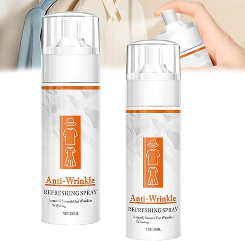 Instant Anti-Wrinkle Fabric Spray, Multi-Functional Wrinkle Release Spray for Clothing and Fabric, Anti-Static & Fabrics Refresher, Gentle No Washing Formula for Home, Travel & Work (2PC)