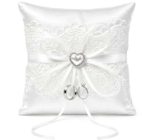 Fibraze Ringkissen Hochzeit Standesamt Ring Kissen Für Hochzeit | Romantisches Kissen mit Bowknot Dekoration für Hochzeit, Party, Hochzeitszeremonie, Antrag, 15cm x 15cm