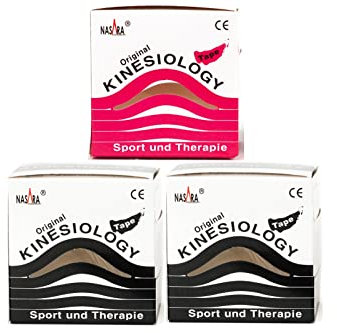 Nasara® Original Kinesiology Kinesiologie Tape 5cmx5m, 3 Rolls Set (2 Schwarz + 1 Pink)