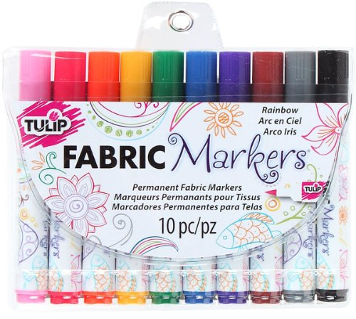 Tulip Permanent Fabric Brush Tip Markers, Rainbow, Set of 10