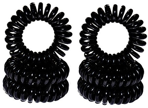 Miya® 6er Set hochwertige Haargummi in schwarz elastisch Telefonkabel, Mini Kunststoff-Spirale, Telefonhaargummi, Haarschmuck, Armband