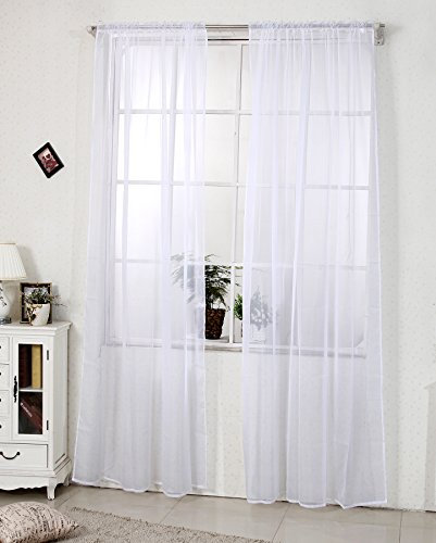 WOLTU Vorhänge mit Kräuselband Stores Gardinen Weiß kurz transparent 140x175cm (BxH), Gardinen Fensterschals Voile für Wohnzimmer Schlafzimmer Kinderzimmer (1 Stück)