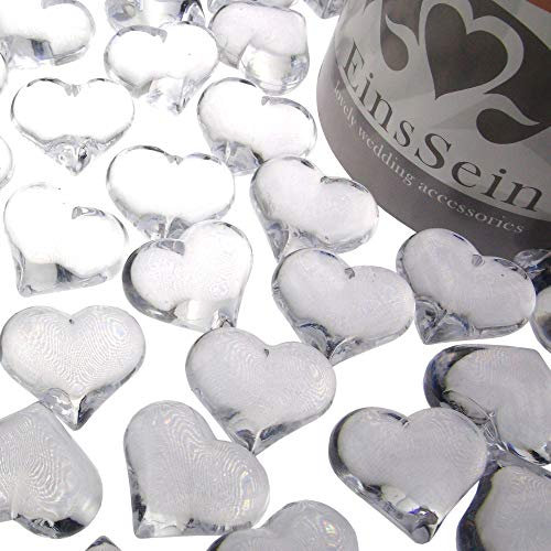 EinsSein 100 Stück Dekosteine Funkelnde Herzen 22mm klar Dekoration Streudeko Konfetti Tischdeko Hochzeit Diamanten Diamant Glas groß Geburtstag