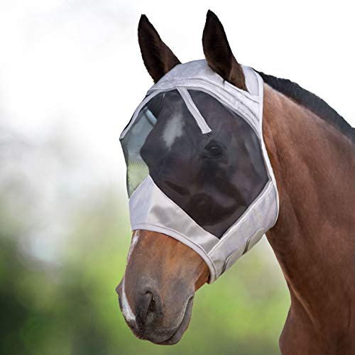 Harrison Howard CareMaster Thick Fleece Padding Translucent Fine Mesh Horse Fly Mask Standard Silver/Black Retro Small Pony