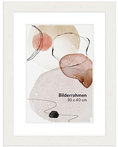 WANDStyle Bilderrahmen Weiß 30x40 cm aus Holz im Landhaus-Stil zum Aufhängen, Fotorahmen Made in Germany - H750