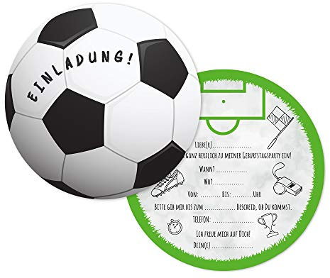 Friendly Fox Fußball Einladungen, 12 Einladungskarten Fußball Geburtstag, runde Geburtstagseinladungen 14,8 cm Durchmesser