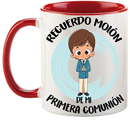 FUNNY CUP Taza Recuerdo molón de mi Primera comunión. Regalo Divertido para niño. (Rojo)