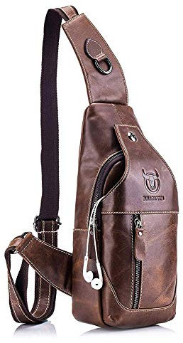 HARPIMER Bolso Mochila de Pecho Bolso Hombre Piel, Mochila de Cuero Autentico, bolso mochila de pecho piel cuero Bolsa Resistentes al Agua Para Escolare Ciclismo Senderismo (Marrón)