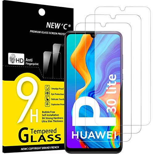 NEW'C 3 Pezzi, Vetro Temperato per Huawei P30 Lite, P30 Lite XL, Pellicola Prottetiva Anti Graffio, Anti-Impronte, Senza Bolle, Durezza 9H, 0,33mm Ultra Trasparente, Ultra Resistente