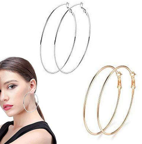 Uni-Fine 2 Paare Creolen Ohrringe Große Greolen Edelstahl Creolen Silber und Gold Creolen Hoop Kreis für Mädchen und Damen 60 mm