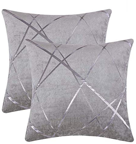 GIGIZAZA Samt Kissenbezug 55x55 cm Kissenbezüge Silbergrau Kissenhülle Dekokissen Fall für Sofa Schlafzimmer Wohnzimmer 2er Set