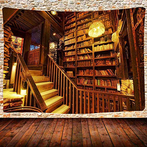 UHOMETAP Vintage-Bibliothek, Bücherregal, Wandbehang, alte Bibliothek, Bücher, Wanddekoration, klassisch, antik, historisch, Hippie-Kunst, Wandbehang, 203 x 152 cm, GTQQUH441